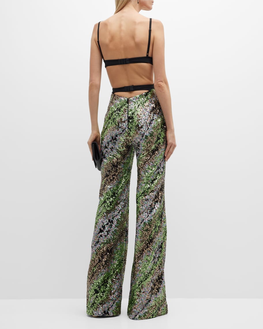 Halpern Sequin Emerald Green Cut-Out Bra Backless Party Mod 70s Jumpsuit - Imagen 7