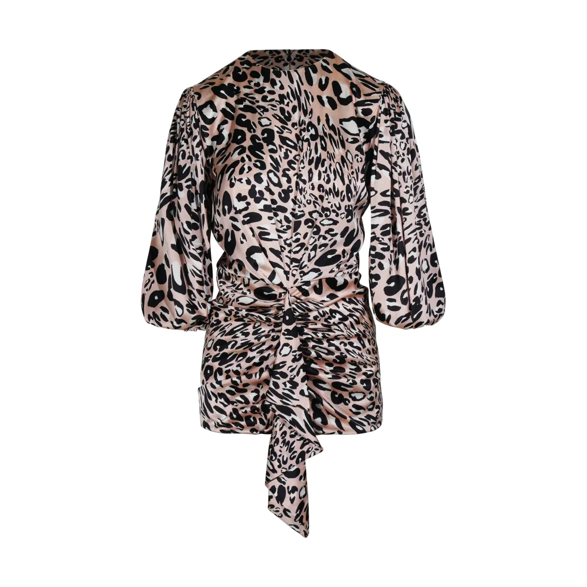 Alexandre Vauthier Pink Leopard Print Draped Ruched Front Silk Mini Dress - Imagen 2
