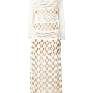 Self-Portrait White Crochet Maxi Dress