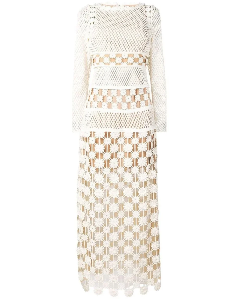 Self-Portrait White Crochet Maxi Dress - Imagen 2