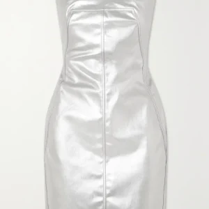 Rick Owens Metallic Coated Denim Bustier Strapless Party Mini Dress