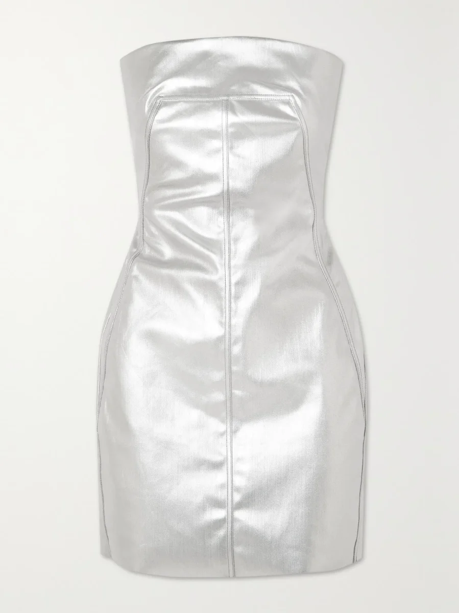 Rick Owens Metallic Coated Denim Bustier Strapless Party Mini Dress - Imagen 2