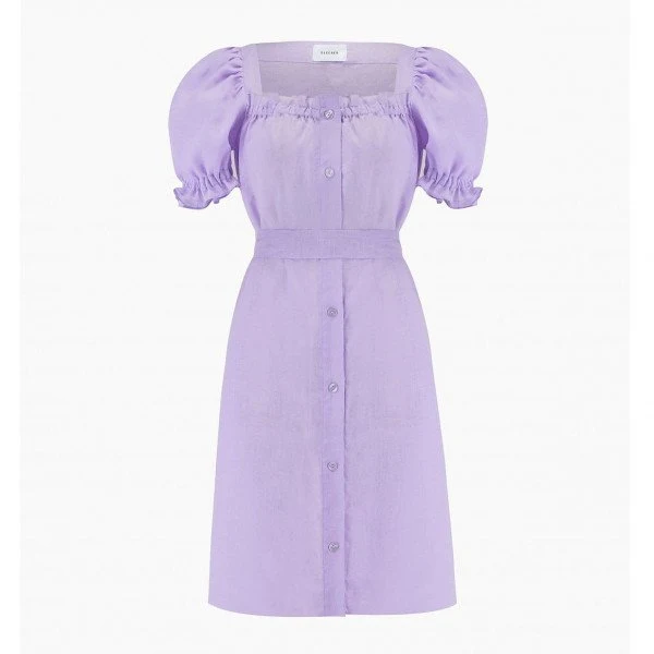 Sleeper Lavender Puff Sleeve Button-Up Brigitte Mini Dress