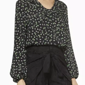 Rixo London Kym Floral Woven Ruffle Neck Long Sleeve Blouse Top