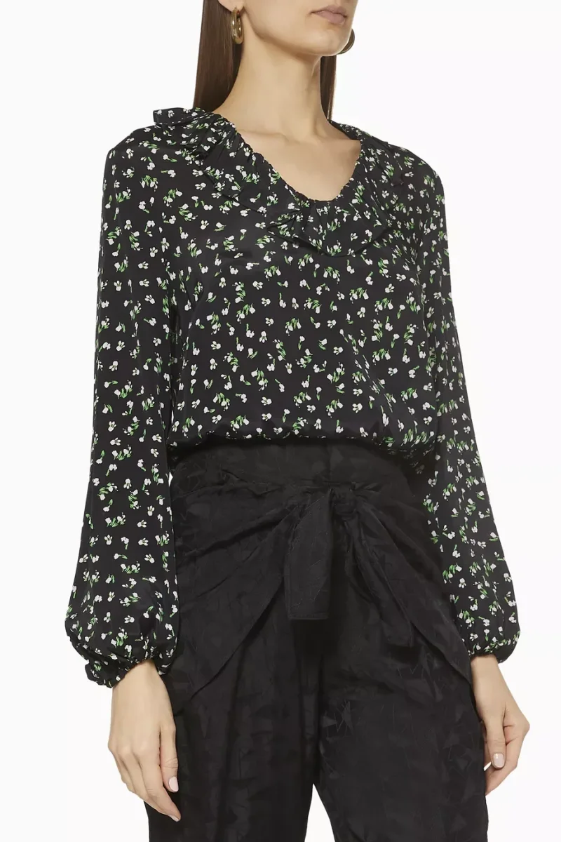 Rixo London Kym Floral Woven Ruffle Neck Long Sleeve Blouse Top - Imagen 2