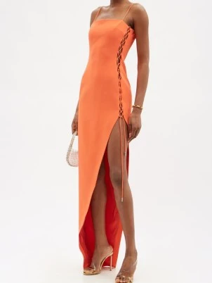 David Koma Orange Lace-up Side-slit Crepe Gown - Imagen 2