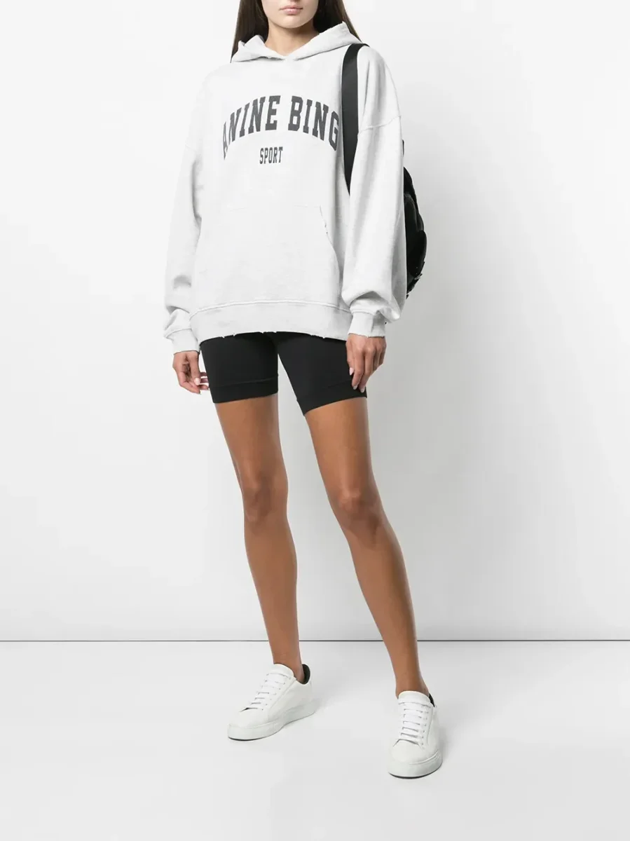 Anine Bing Spellout Logo Grey Melange Harvey Hoodie - Imagen 3