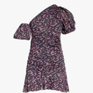 Isabel Marant Etoile Lecia Black Floral Print Ruched Off Shoulder Dress