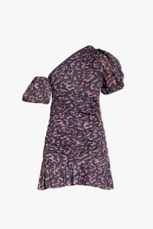 Isabel Marant Etoile Lecia Black Floral Print Ruched Off Shoulder Dress - Imagen 2