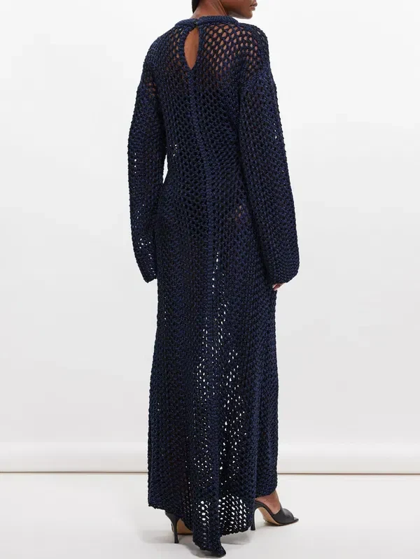 Raey Knitted Organic Cotton Maxi Navy Blue Dress - Imagen 4