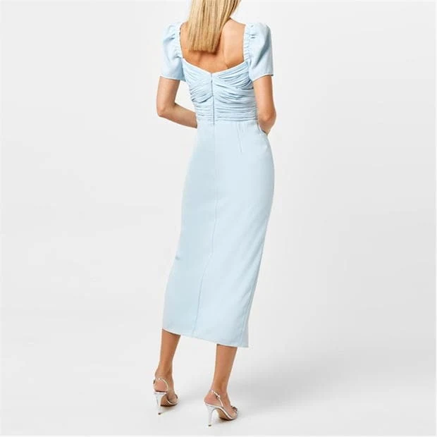 Self-Portrait Light Blue Sweetheart Neck Crepe Slit Leg Dress - Imagen 5