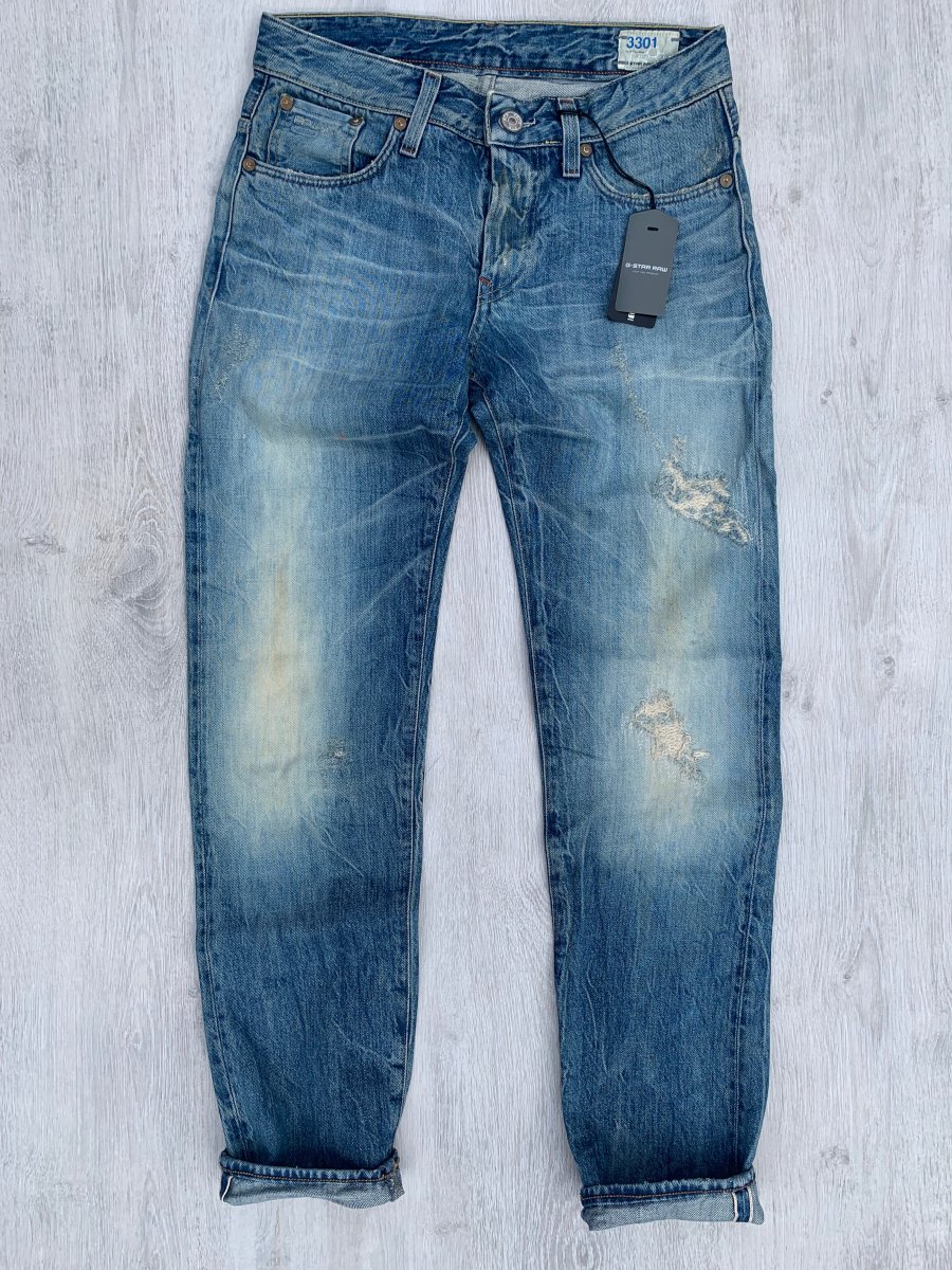 G-Star 3301 Selvedge Low Tapered Light Aged Destroy Ravage Denim Red Listing - Imagen 2