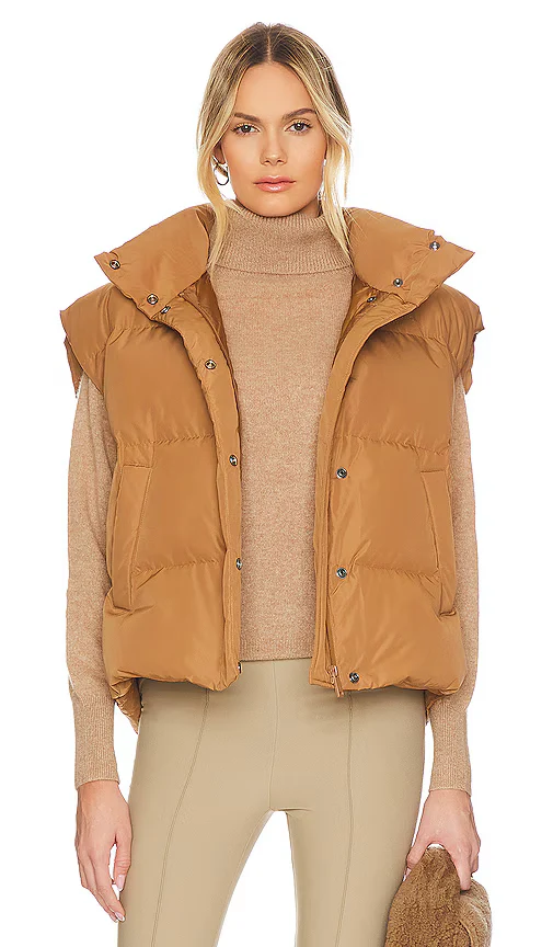 Anine Bing Logo Embroidered Brown Duck Down Padded Gilet Vest Jacket - Imagen 4