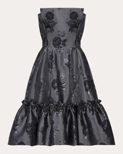 The Vampire's Wife Endurance Black Floral Jacquard Satin Strapless Evening Dress - Imagen 3