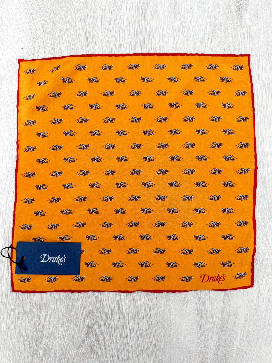 Drake's Mustard Red Airplane Pocket Square