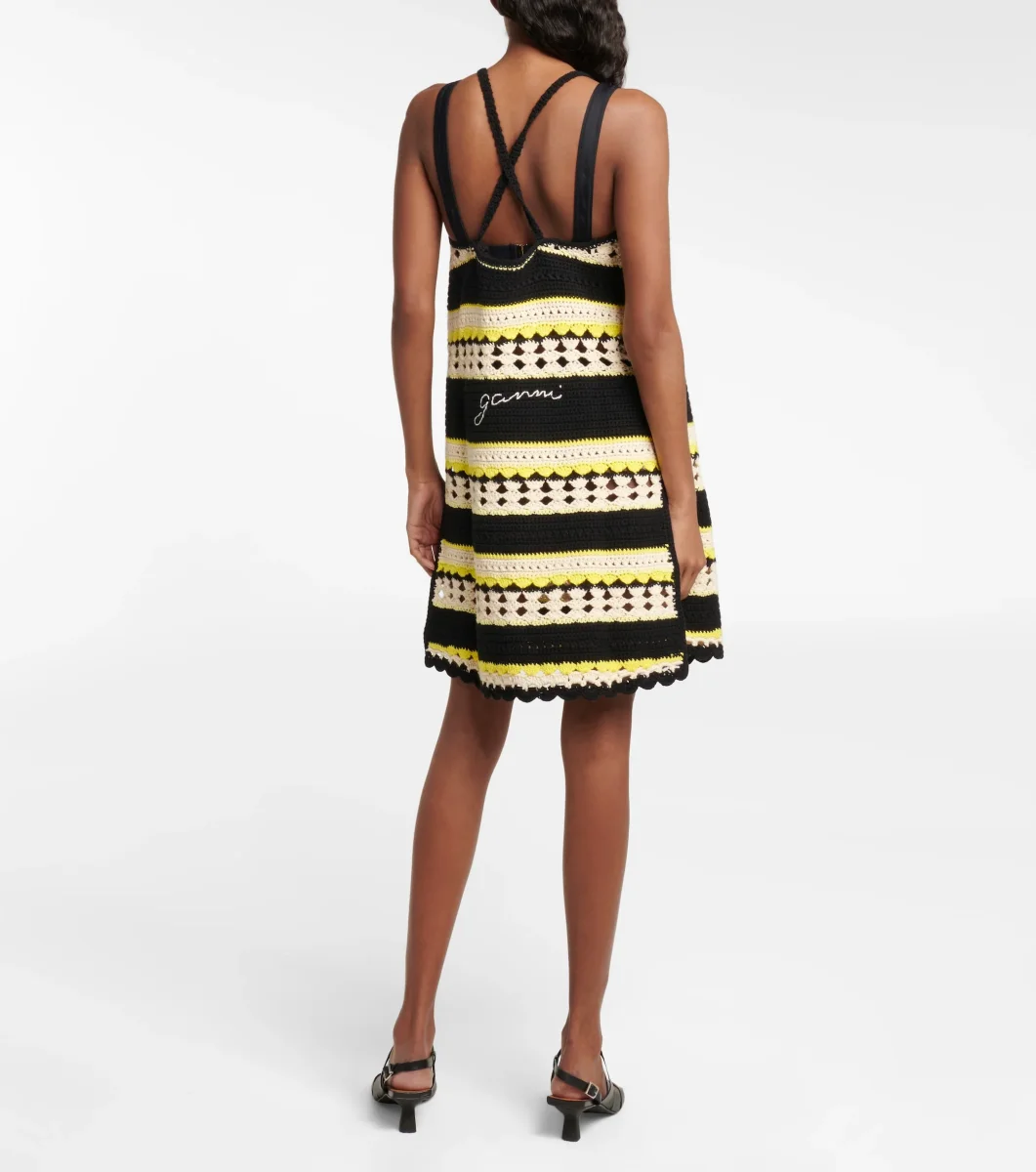 Ganni Logo Crochet Striped Strappy Mini Dress - Imagen 6