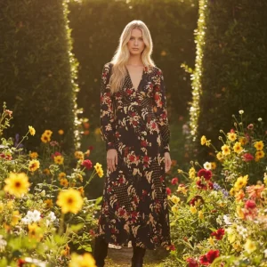 Rixo London Black Trula Floral Print Maxi Dress