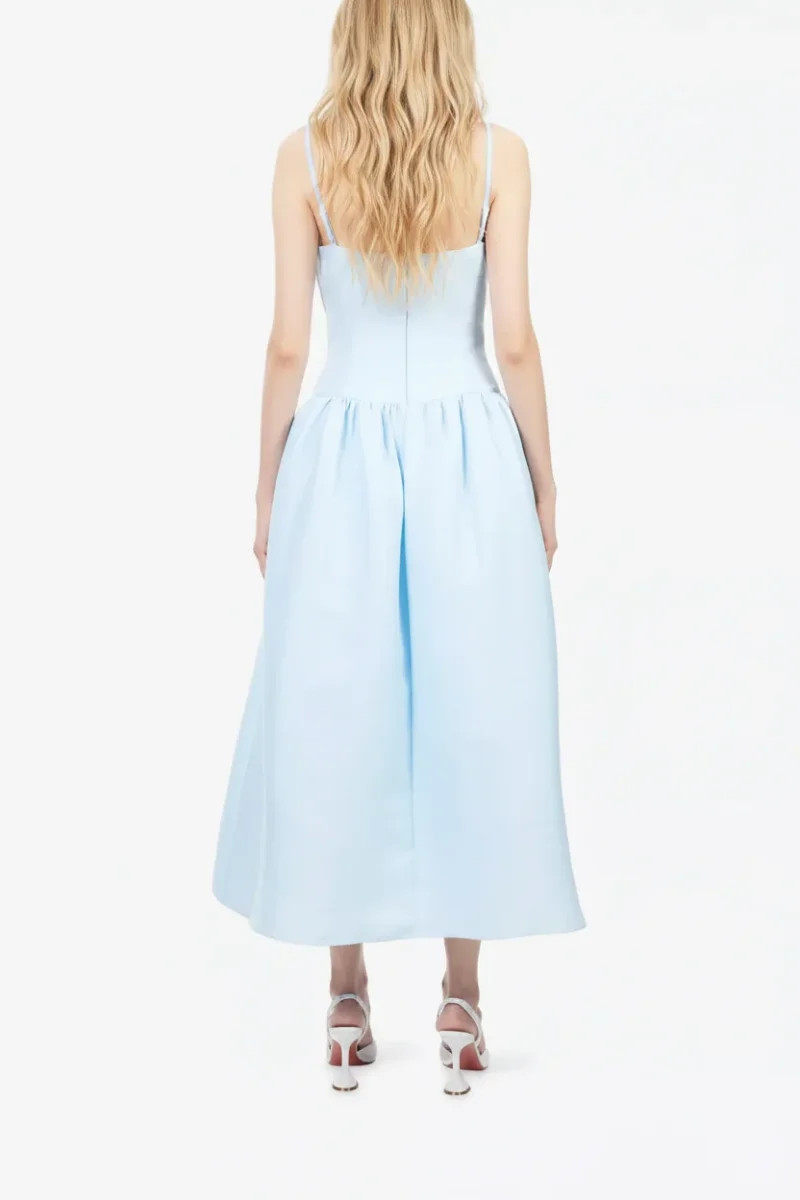 Self-Portrait Powder Blue Bow Detail Taffeta Flared Dress - Imagen 3