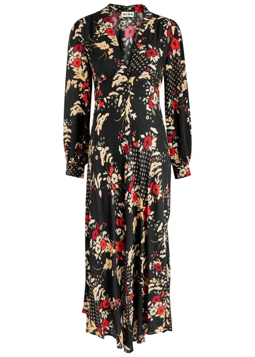Rixo London Black Trula Floral Print Maxi Dress - Imagen 3