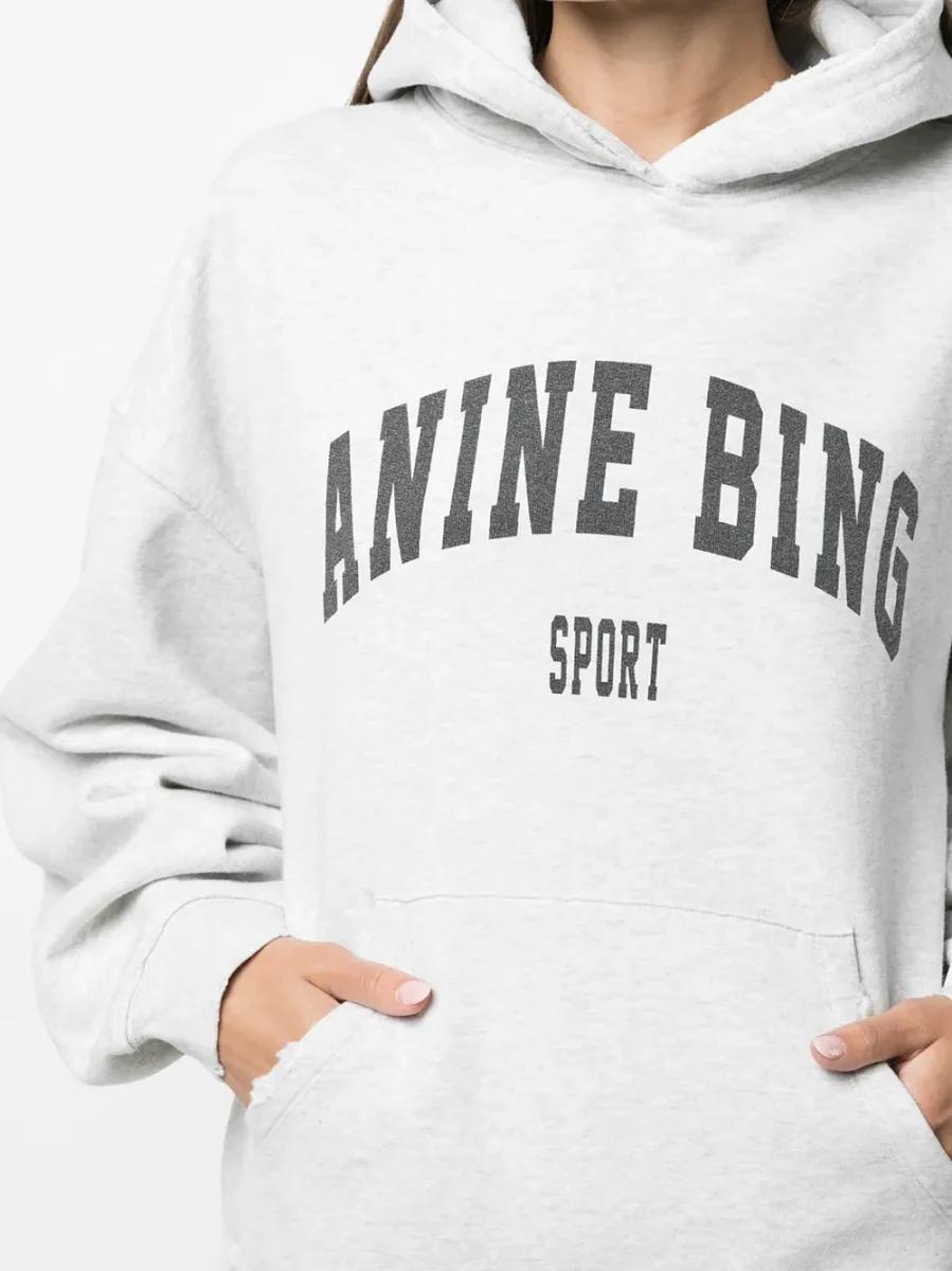 Anine Bing Spellout Logo Grey Melange Harvey Hoodie - Imagen 5