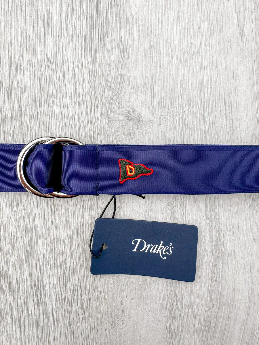 Drake's Navy Blue Belt With Embroidered Pennant Motif - Imagen 4