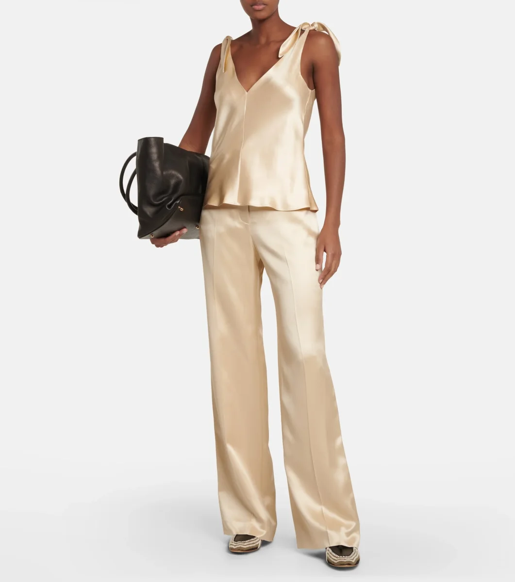 Gabriela Hearst Bow Tie-Up Strap Silk Satin Champagne Arrow Top