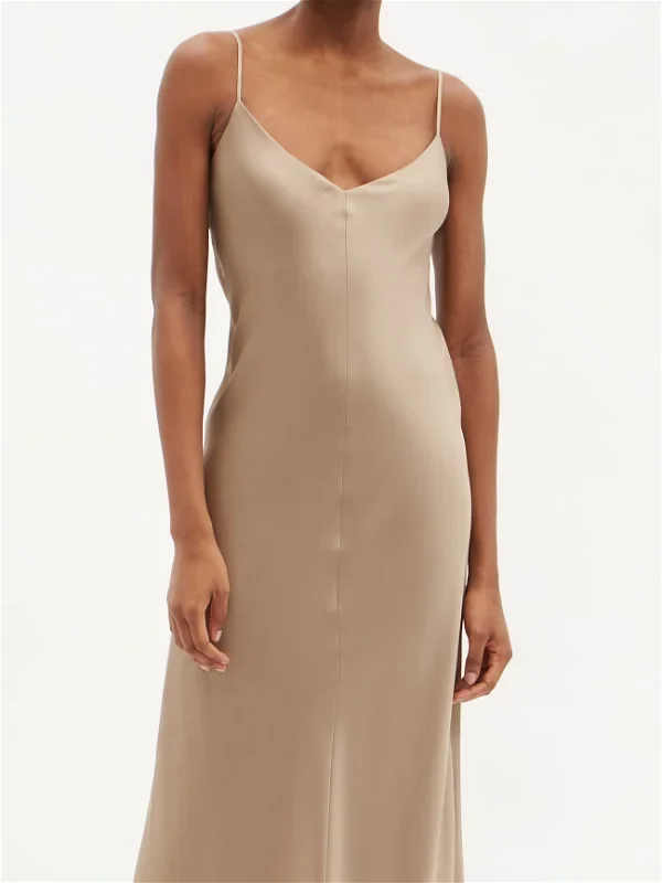 RAEY V-Neck Silk-Satin Beige Grey Maxi Dress - Imagen 4