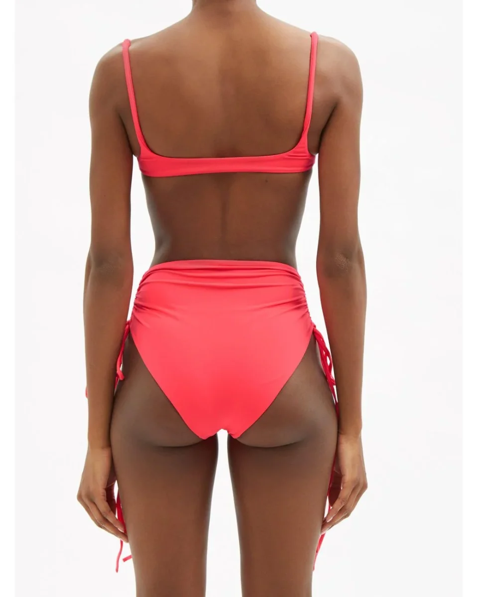 ISA BOULDER Pink Lester Gathered-Side High-Leg Bikini Bottoms - Imagen 4