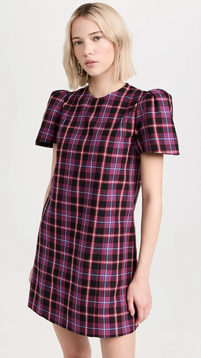 The Vampire's Wife The Wilma Red Tartan Plaid Check Print Shift Dress - Imagen 9
