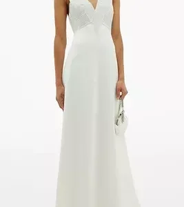 Christopher Kane Bridal White Crystal Embellished V-Neck Maxi Wedding Dress