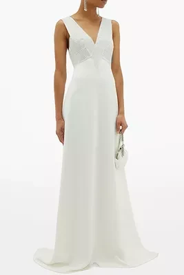 Christopher Kane Bridal White Crystal Embellished V-Neck Maxi Wedding Dress