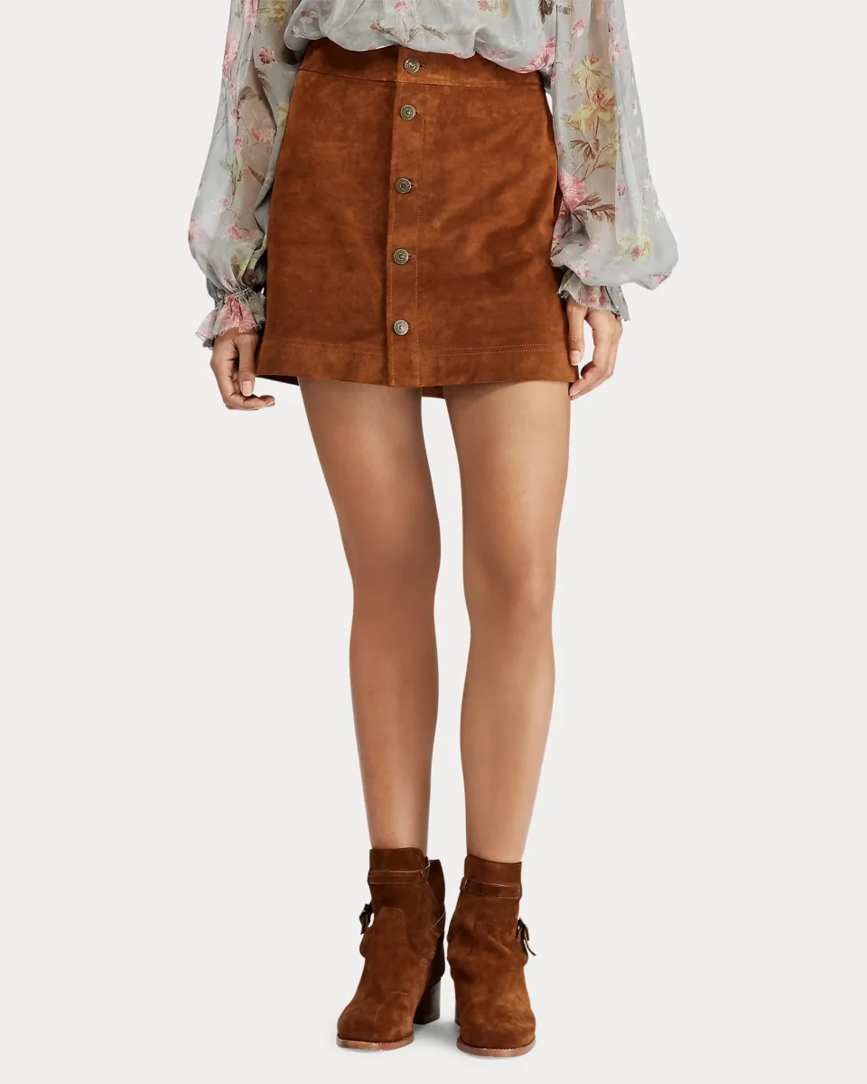 Polo Ralph Lauren Suede Buttoned Brown Miniskirt - Imagen 5