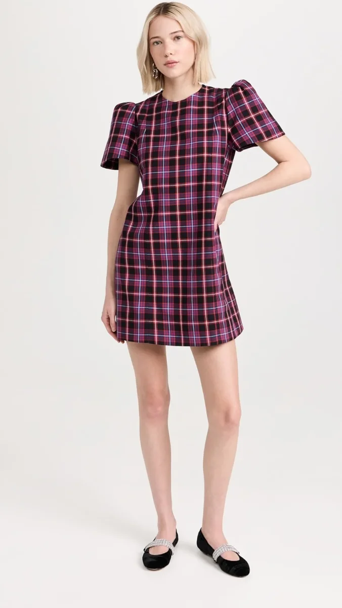 The Vampire's Wife The Wilma Red Tartan Plaid Check Print Shift Dress - Imagen 7