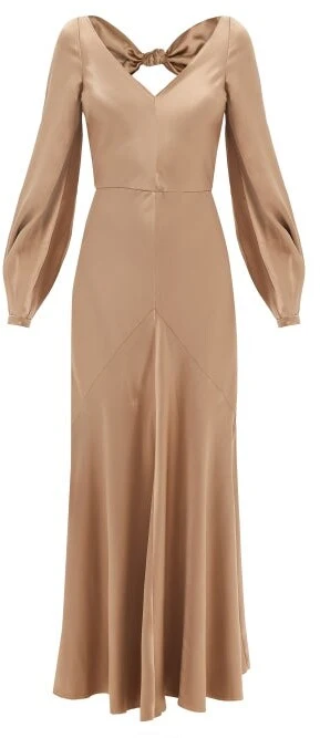 Gabriela Hearst Peyton Plunge Back Silk Satin Camel Brown Dress - Imagen 6