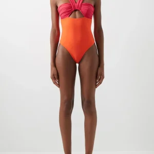 NENSI DOJAKA Orange Pink Butterfly Two Tone Cut-Out Swimsuit