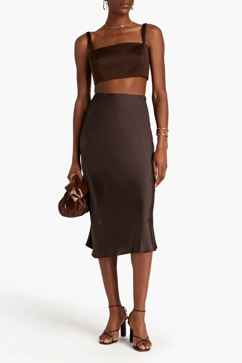 EMILIA WICKSTEAD Fabiola Brown Duchess Satin Crop Top - Imagen 3