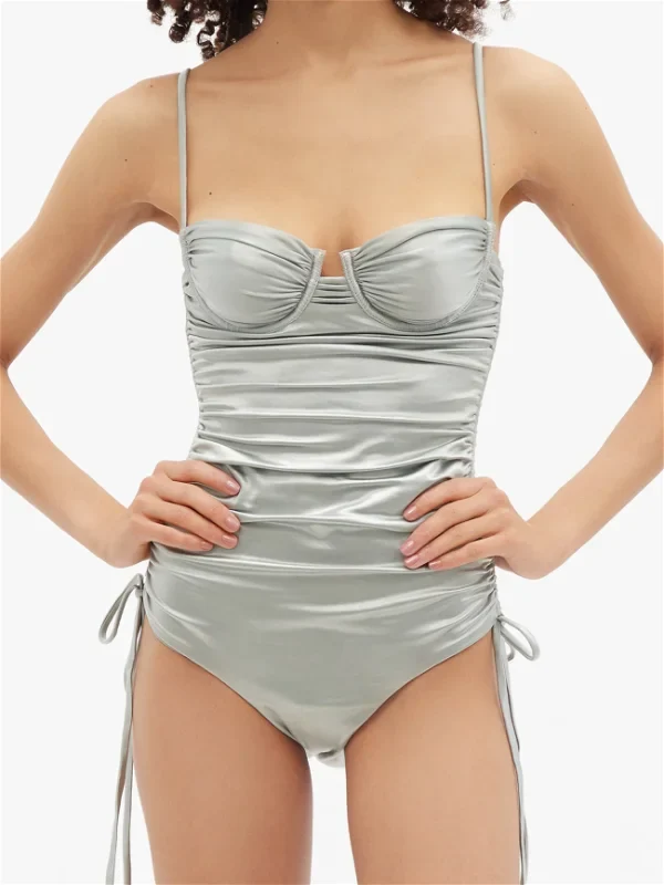 ISA BOULDER Silver Nina Ruched Tie-Up Sides Swimsuit - Imagen 3