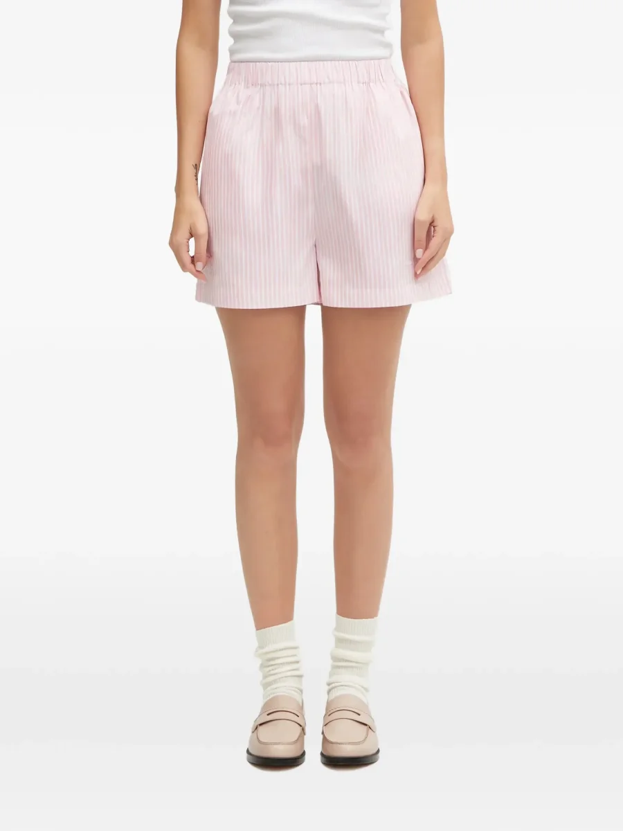 Sporty & Rich x Hotel Eden Roc Pink Striped Cotton Poplin Embroidered Boxer Style Shorts - Imagen 3