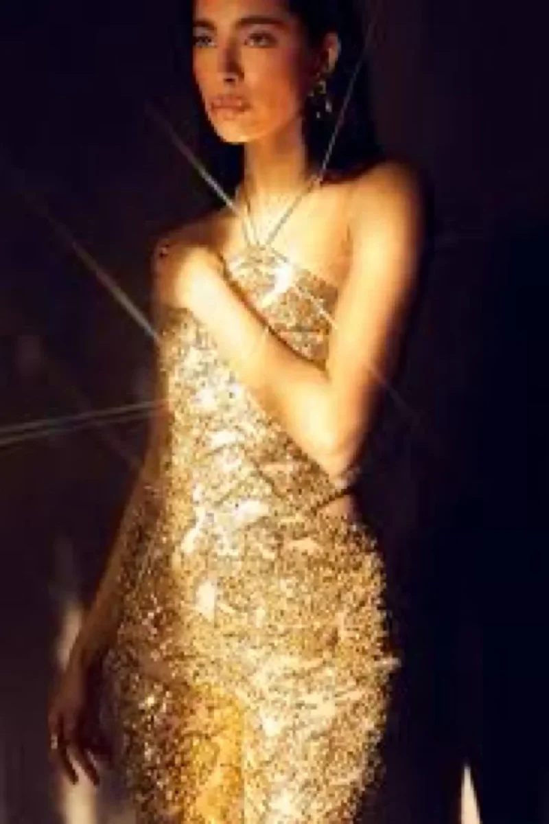 Nadine Merabi Gold Hallie Sequin Embellished Beaded Jumpsuit - Imagen 3