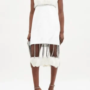 Christopher Kane Bridal White Feather Detail Crystal Chain Fringe Hem Mini Wedding Dress