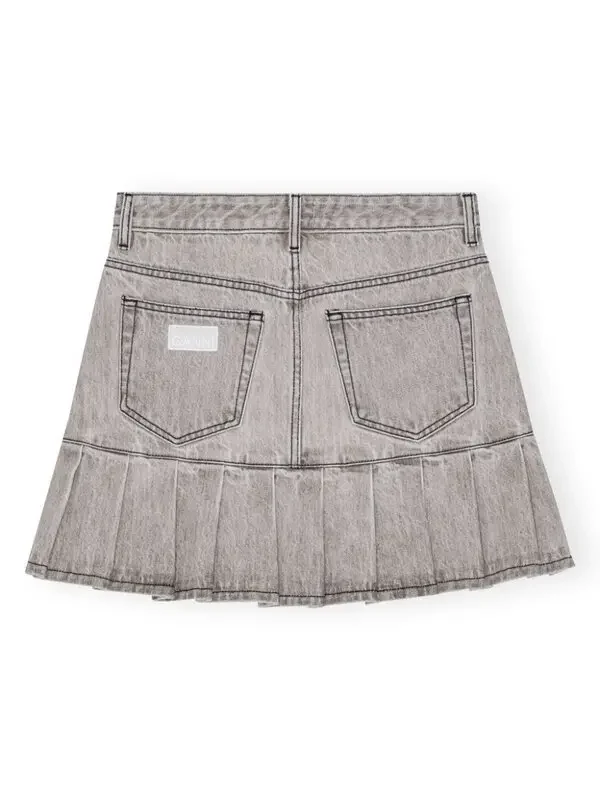 Ganni Grey Preppy Pleated Hem Logo Patch Mini Skirt - Imagen 5