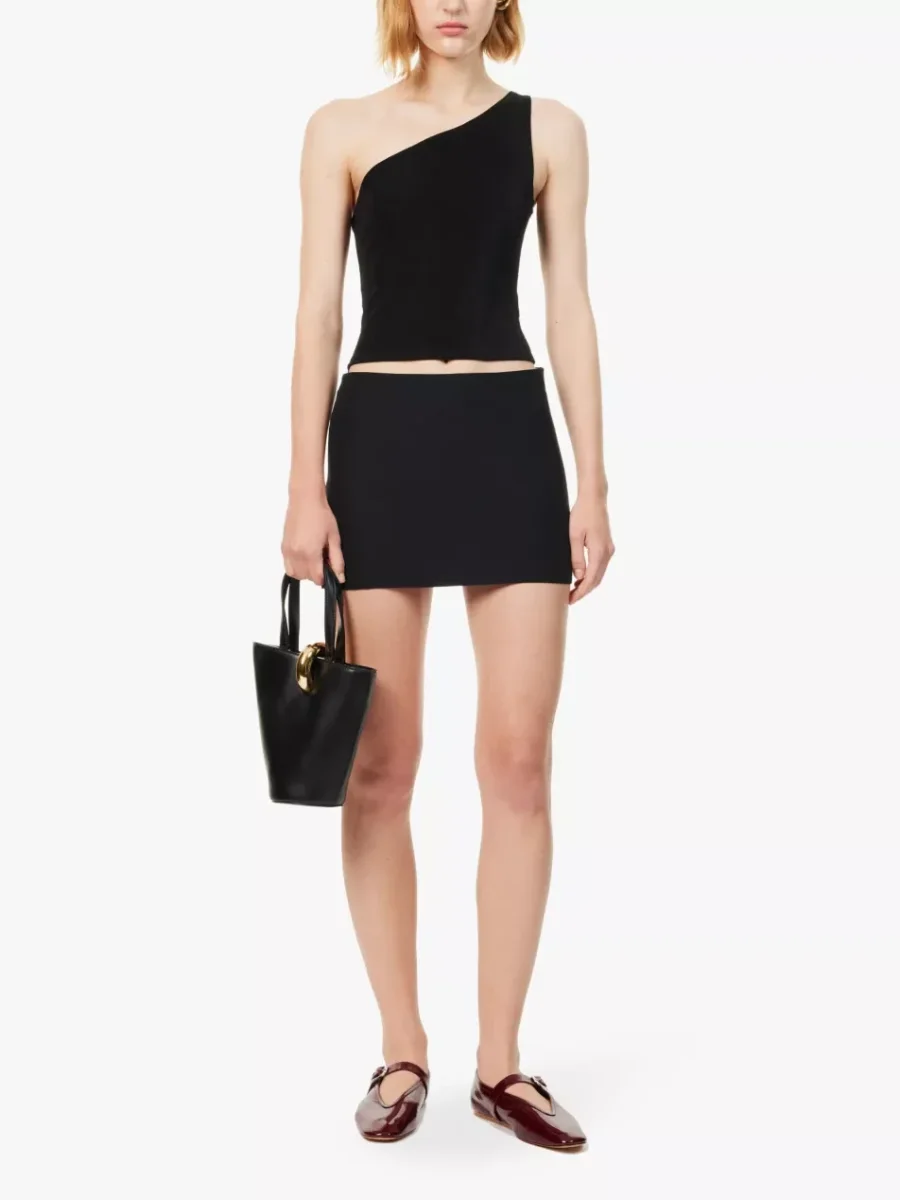 Reformation x Laura Harrier Black Maddie Knit One Shoulder Top