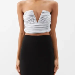 GAUGE81 Sesis Strapless Ruched Jersey Silver Top