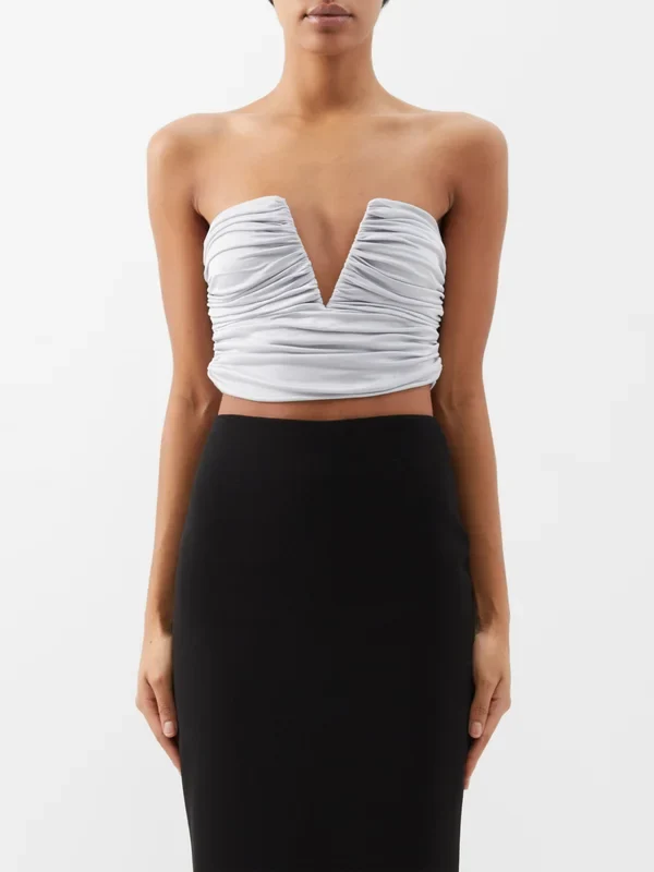 GAUGE81 Sesis Strapless Ruched Jersey Silver Top - Imagen 2