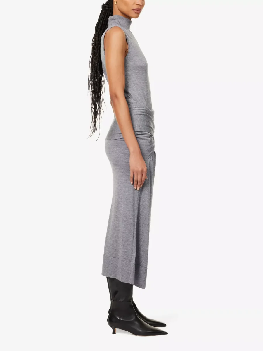 Toteme Turtle Neck Draped Grey Wool-Silk Knit Maxi Dress - Imagen 3