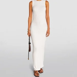 Skims Soft Lounge White Ribbed Knit Sleeveless Dress