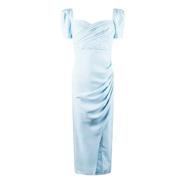 Self-Portrait Light Blue Sweetheart Neck Crepe Slit Leg Dress - Imagen 7