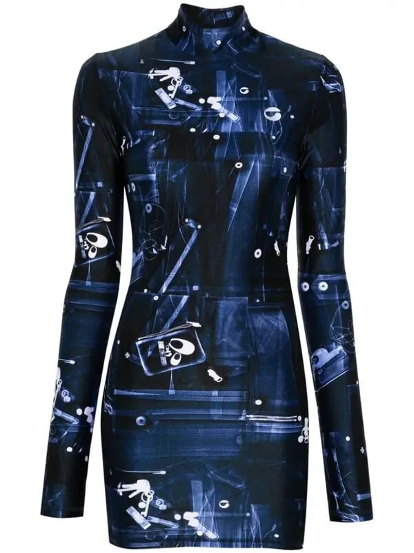 Coperni X-Ray Blue Print Logo Front Long Sleeve High Neck Mini Dress - Imagen 2