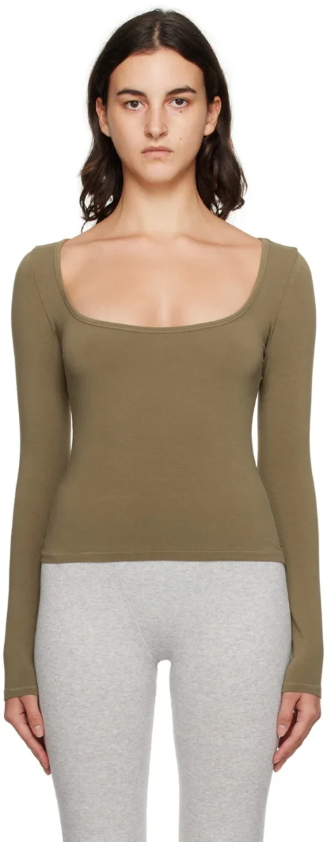Skims Khaki Green New Vintage Long Sleeve T-Shirt Top - Imagen 2