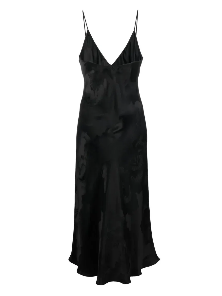 CARINE GILSON Silk Jacquard Print Midi Slip Black Dress - Imagen 3